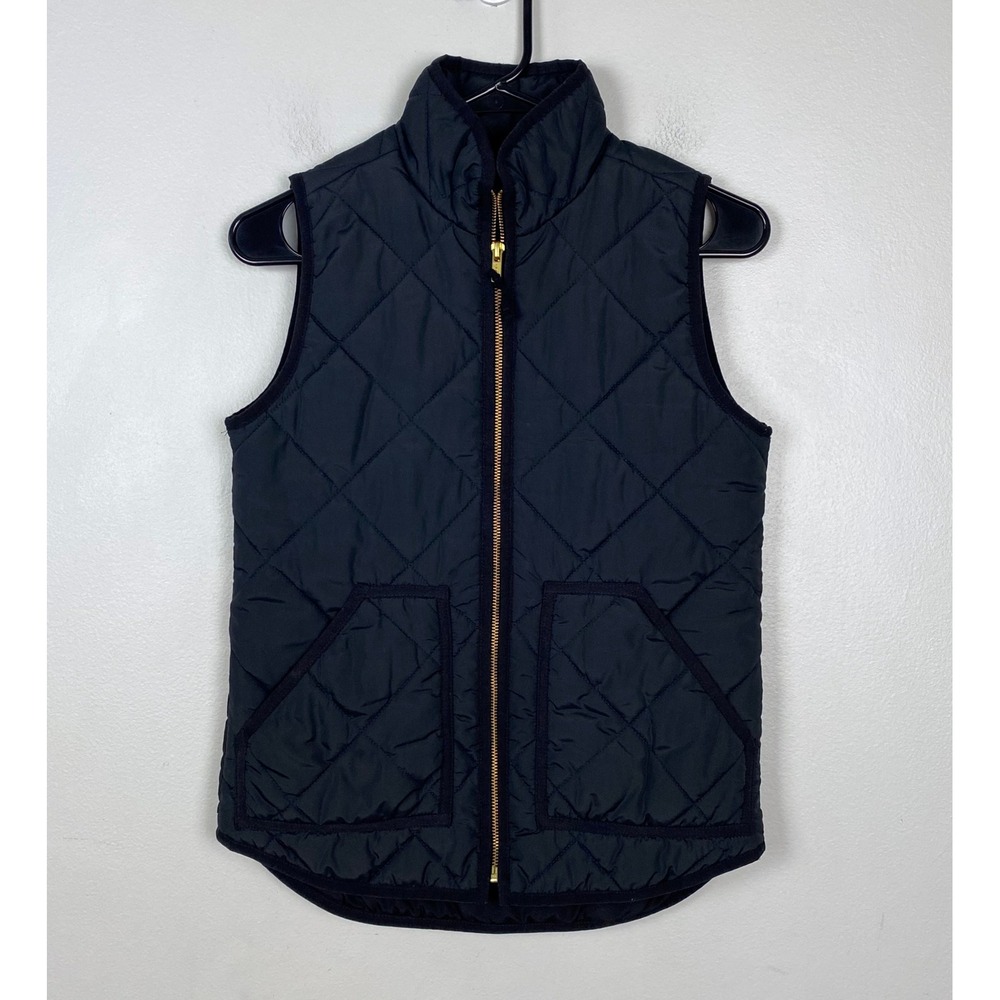 J. Crew Mercantile Quilted Puffer Vest Black Mock Neck Full Zip Fall‎ Size XXS